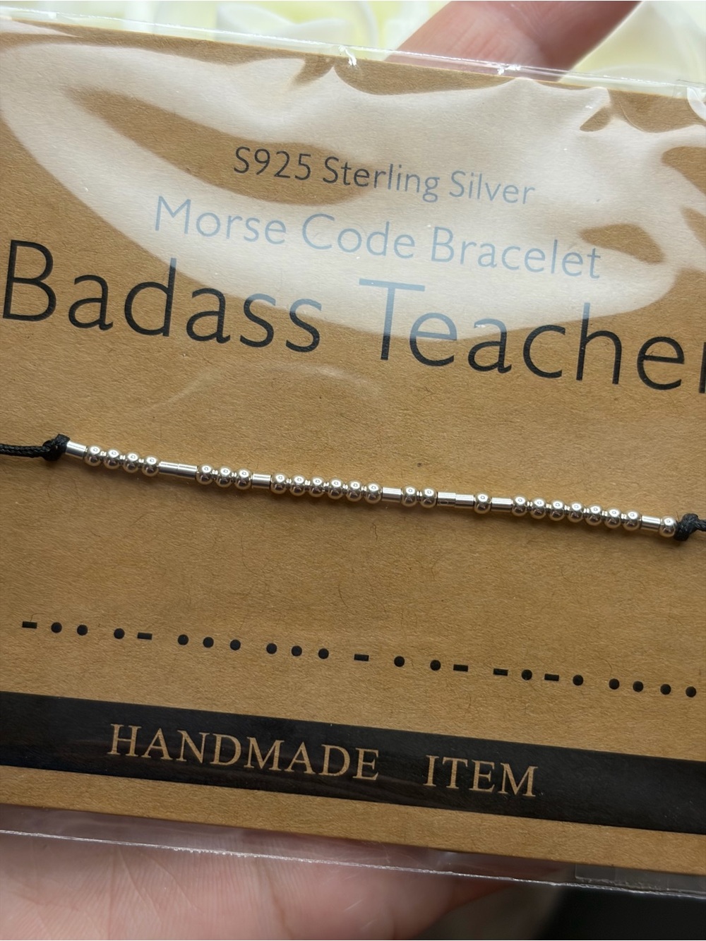 S925 Sterling Silver Morse Code Bracelet "Badass Teacher" - Silver